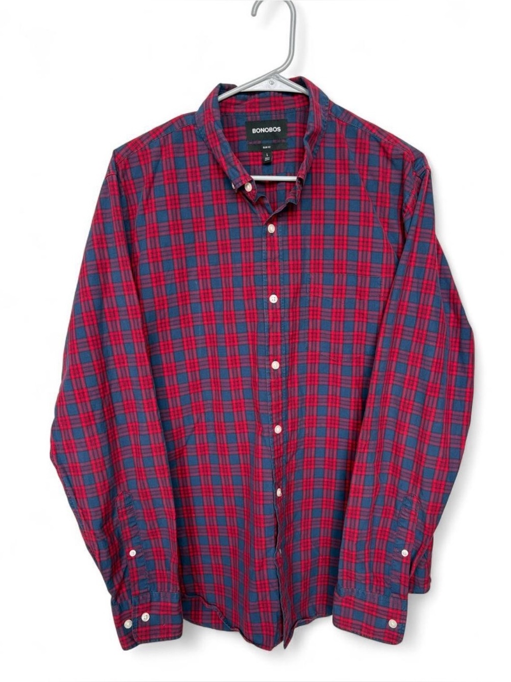 Men's Bonobos Plaid Slim Fit Button Down Long Sleeve Shirt Large Preppy Classic